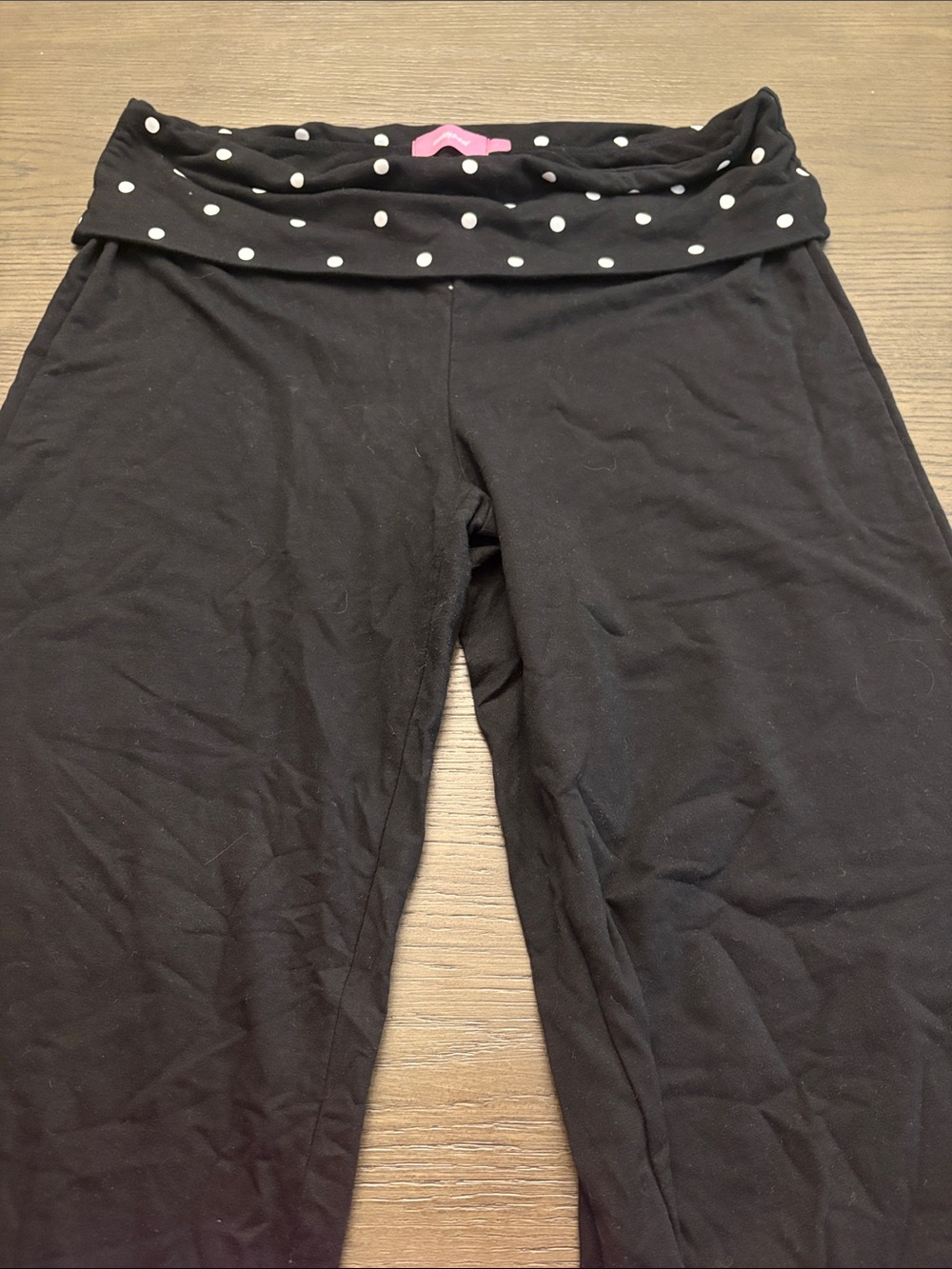 Edikted Black Leggings with White Polka Dot Fold-Over Waist